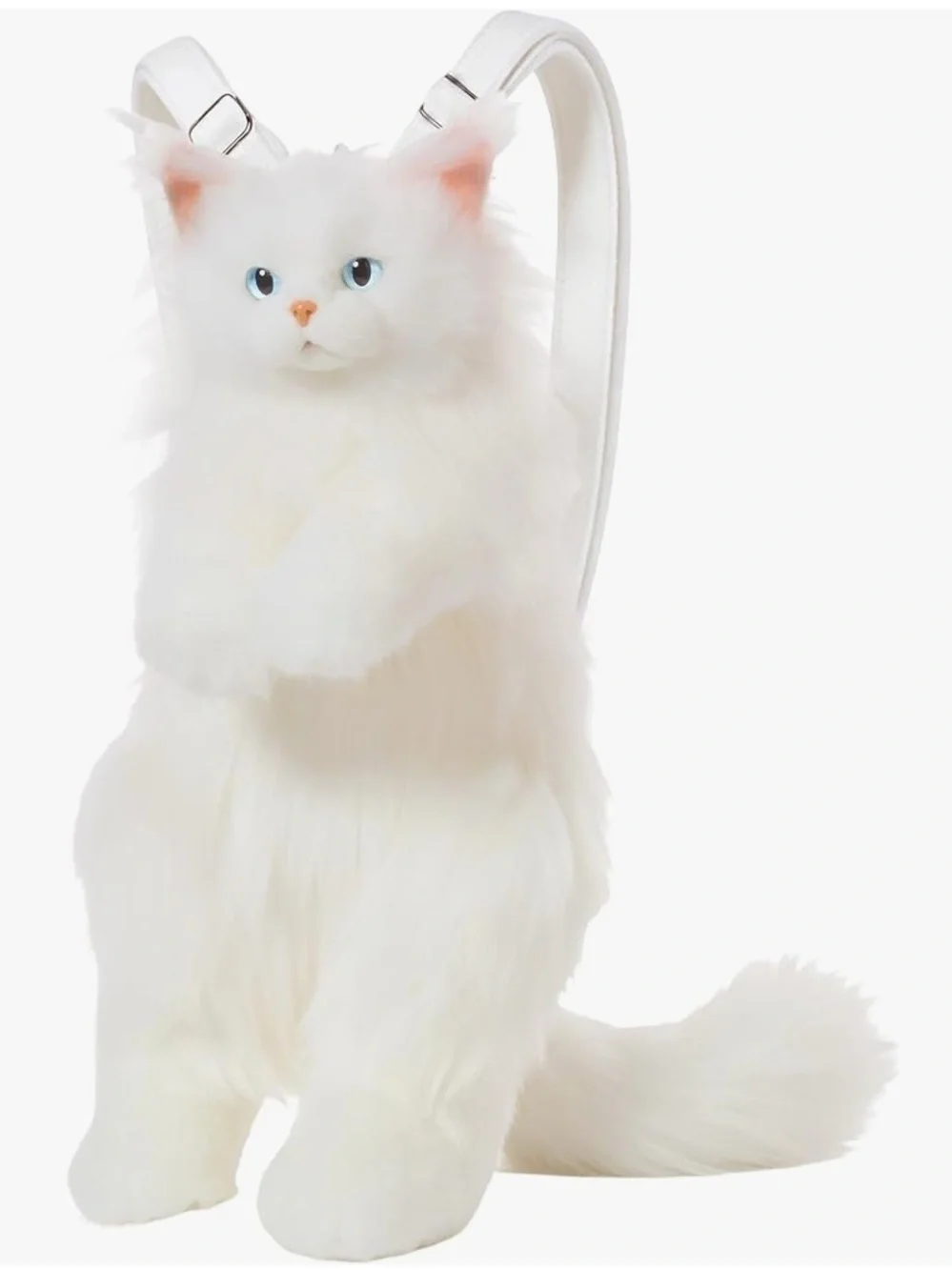 Plush Cat Backpack Adjustable Strap Handcrafted Cat Backpack Light White Cream